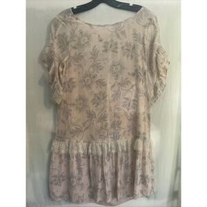 Loft Women's L Dress Floral Ruffle Hem Lace Trim Lightweight Cottage Peasant